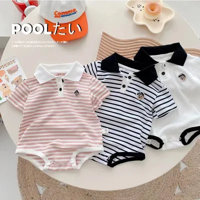 Summer Infant Clothing Cotton Casual Embroidered Short-sleeved Pullover Jumpsuit Unisex Newborn Super Cute Cartoon Thin Triangle
