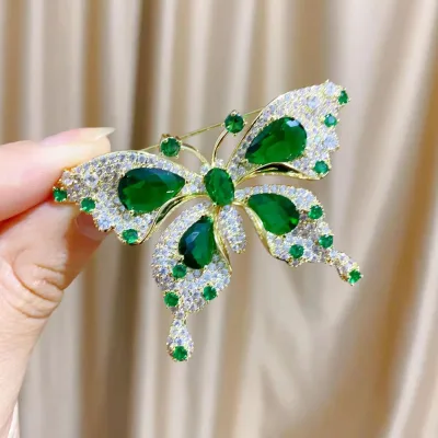 Fashionable Green Butterfly Brooch With Micro Inlaid Zircon Women's Luxury Brooch