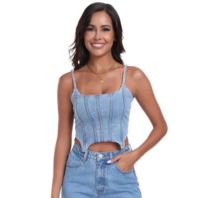 Fashion Sleeveless Girls Tops Sexy Women's Denim Top Factory Wholesales Clothes for Women