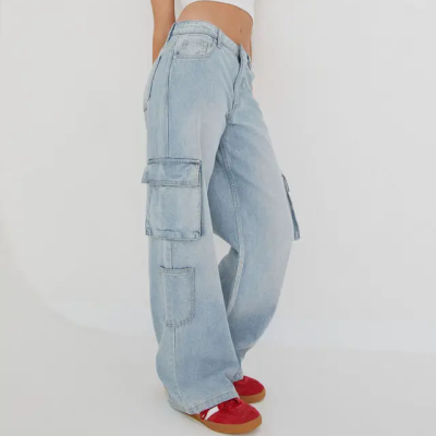 Runwaylover R217 New Design Cargo Bag Denim Jeans for Chic Lady
