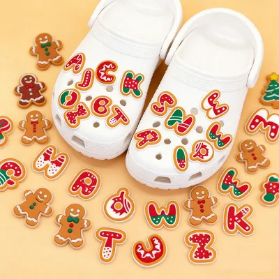 Winter Holiday Gingerbread Man Charms Custom 2D Soft PVC Letter Shoe Charms Wholesale Christmas Party Decor Shoe Ornaments