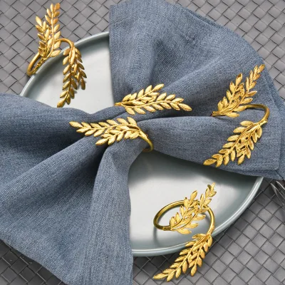 Golden Wheat Napkin Ring for Amazon Luxury Electroplated Metal Wedding Napkin Buckle Classic Design Style for Restaurants Tables
