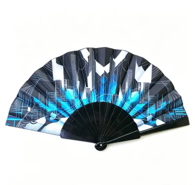 BSBH Fashion Futuristic City Print Plastic Hand Fan Folding Fan Geometric Design Lightweight Summer Cooling Accessory