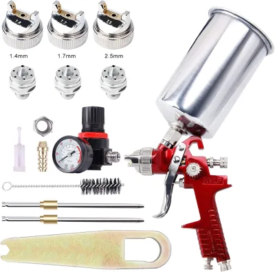 High-Performance HVLP Spray Gun with 1.4mm 1.7mm 2.0mm 2.5mm Tips,1000cc Aluminum Cup