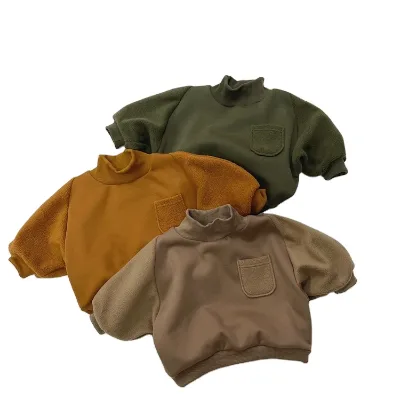 Casual Plus Wool Warm Half-high Collar Pullover Top High Collar Fleece Sweater Designs for Baby Girls Boys Baby Boys Sweatshirt