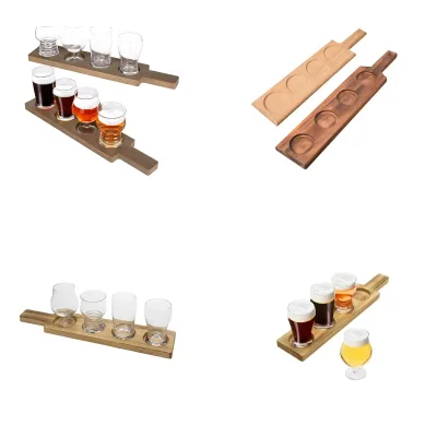Beer Glasses Wine Flight Boards Tray with 4 Beer Glasses Gift Paddle Design Wood Beer Flight Board for France Max & Jack's