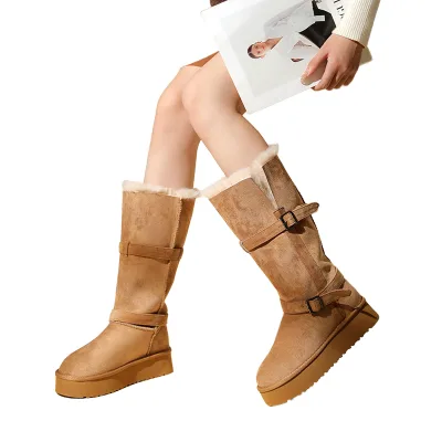Winter Snow Thick Soled Warm High Top Buttoned Woolen Rubber Waterproof Dustproof Outdoor Casual Sports Water Boots