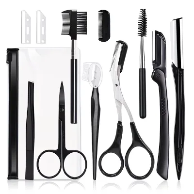 Eyebrow Trimmer Set Scissors Tweezers Eyebrow Razor Scraping Eyebrow Comb Razor Eyebrow Clip Makeup Tools Set