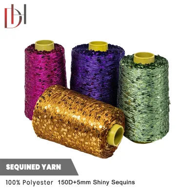 Customized Colors 100% Polyester Dyed Fancy Sequin Yarn 150D + 5mm for Craft Knitting and Decorative Use