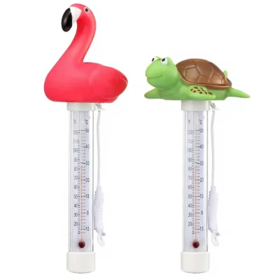 2 Packs SDJ-2G Floating Pool Thermometer Flamingo Turtle Design Large Easy-Accurate Readings Shatter-Resistant String for Pools