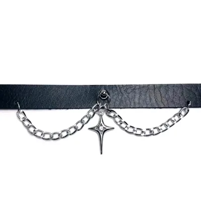 Harajuku Punk Gothic Four Pointed Star Cross Choker Necklace Stylish Hip Hop Cosplay Neck Accessory for Women