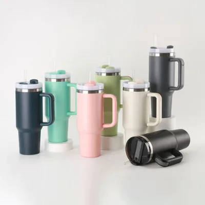 Custom 40oz stainless steel double wall vacuum metal cup travel coffee mug 40oz tumbler with handle