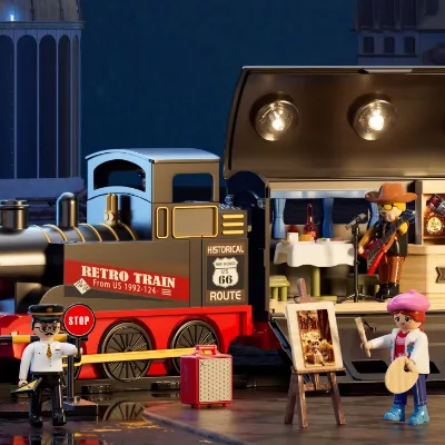 Electric Steam Train Toy with Smoke, Light & Sound, 6-in-1 Multi-Functional Train Track Set with Figures & Accessories