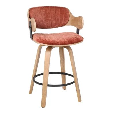Modern and Fashionable Line-design bar Chair, Curved Wooden Swivel bar Chair