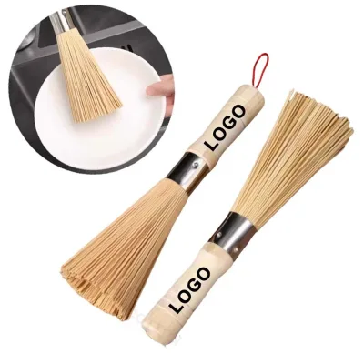 Custom logo Old-fashioned Bamboo Pot Brush with Wooden Handle a Kitchen Essential for Cleaning Pots and Bowls
