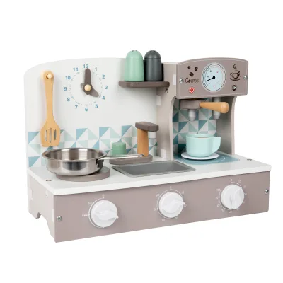 Social Learning Coffee Maker Role Play Toys, Montessori Wooden Portable Cooking Toy Stove, Pretrend Kids Role Play Kitchen Set