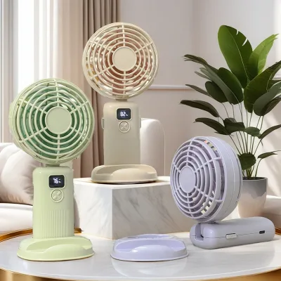 HECION 3-Speed Digital Display Foldable Quiet Handheld Fan with Adjustable Angle and Stepless Speed Control, Stand Fan
