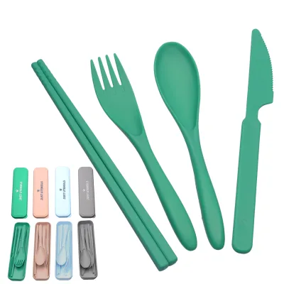 Food Grade Green PP Travel Cutlery Set Cubiertos Reutilizables Plastic Cutlery Set Reusable