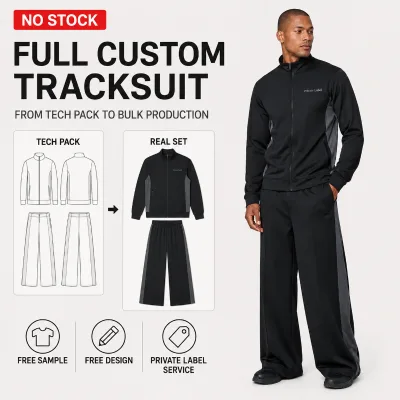 Wholesale Two Piece Set Mens Athletic Polyester Spandex Spliced Contrast Color Embroidery Wide Leg Streetwear Tracksuit Set