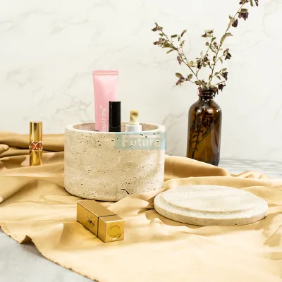 Cylinder Marble Candle Container Polishing Marble Stone Candle Jar