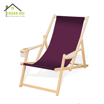 Customized Logo New Design Portable Garden Wood Deck Chair with Cup Holder Inexpensive Patio Beach Beer Party Sale