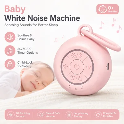 Best Gift for New Parents Portable Baby White Noise Machine with Long Battery Life & Night Light