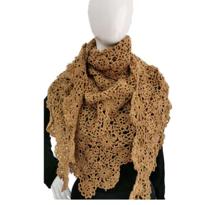 2025 Y-F Hollow Lace Edge Handmade Women Flower Elegant Retro Sweet Knitted Shawls and Scarf