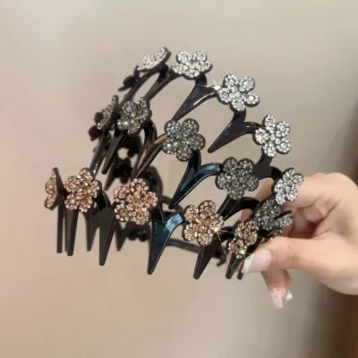 Rhinestone Flower Teeth Hair Hoop Nonslip Comb Headband Bling Crystal Floral Hairband for Women Wedding Hair Accessories