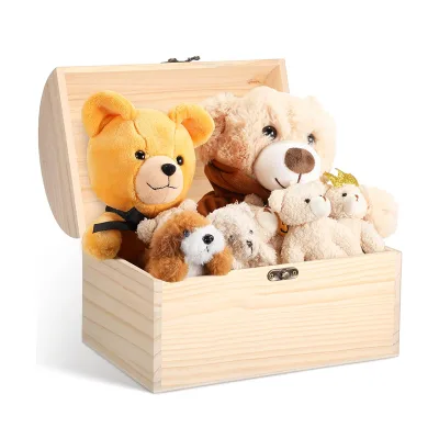 Large Unfinished Pine Wood Gift Box With Hinged Lid Arched Wooden Keepsake Box With Retro Lock for Home DIY Craft