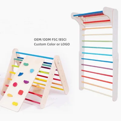 Climbing Frame Wooden Child Climbing Toys Kids Fitness Toy Set Pickler Triangle Educational BSCI Certified Customized Color Size