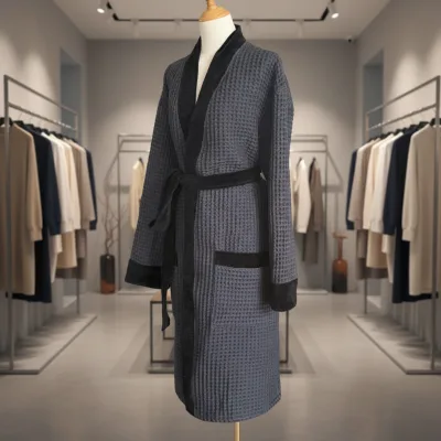 High-End  5-Star Hotel Sustainable   Eco Friendly  Waffle Spa Robe Wrap Breathable Quick Dry Custom logo Bathrobe