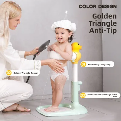 Anti-Rollover PP Baby Bath Seat Non-Slip Toddler Shower Stand with Triangular Safety Frame for 6-48 Months Kids