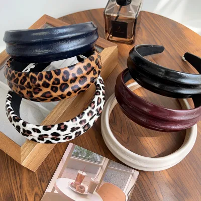 New Autumn and Winter Leopard Print Leather Headband Wide Edge Fashionable Simple Hair Accessory