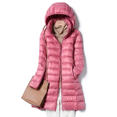 Winter Women's Light Thin Cotton Mid-length New Slim-fit Hooded Plus Size Hat Coat