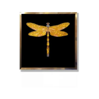 JD Hallway Living Room Decor Texture Luxury Enamel Wall Art Dragonfly Abstract Glass Painting Design 3D