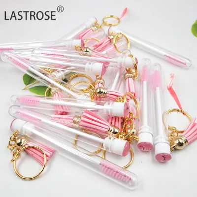 Private logo Empty Keyring Mascara Wand Lash Brush in Tube Private Label Eyelash Spoolies Cleaning Brush With Key Chain