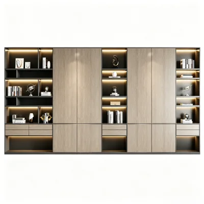 Luxury Minimalist Integrated Bookshelf Large Capacity Open Book Display Nooks and Closed Dust-proof Cabinets Storage Bookcase