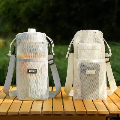 Outdoor Waterproof Portable Mesh Drawstring Bottle & Water Kettle Carry Bag Multifunctional Crossbody for Kids Adults