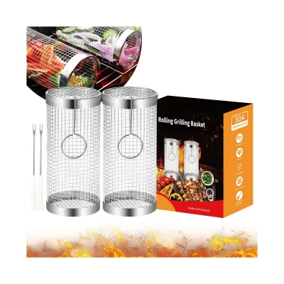 Stainless steel barbecue grill, outdoor oven with handle, rotatable drum tool, portable and multifunctional, suitable for meat