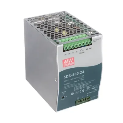 Hot Selling MEAN-WELL SDR-480-24 Power Supply AC-DC 24V 20A 480W 100-264V Input PFC DIN Rail Mount SDR Series