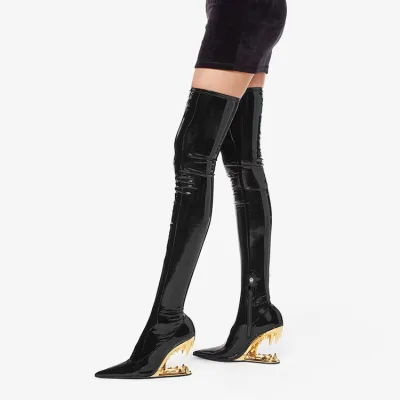 Over the Knee Boots Womens over the Knee Boots Patent Leather Pointed Toe Dramatic Style for Womens Seasonal Fashion Styling