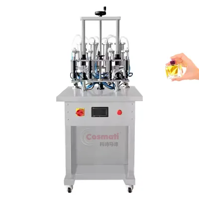 Semi-Automatic Four-Head Perfume Filling Machine Pneumatic Fragrance Oil Essential Serum Filler with PLC Touch Screen Control