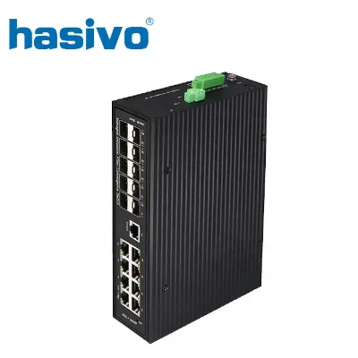 8 Port Industry Switch with 10 SFP 128G Managed Switch DIN Rail 8KV ESD and 6KV Lightning Protection