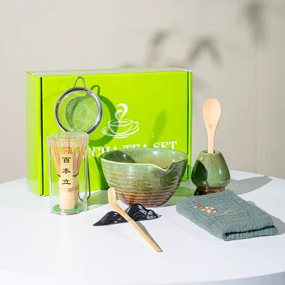 Astief Wholesale Handmade Authentic Ceremony Matcha Tools Fambe Kiln Glaze Ceramic Matcha Whisk Tea Gift Box Set