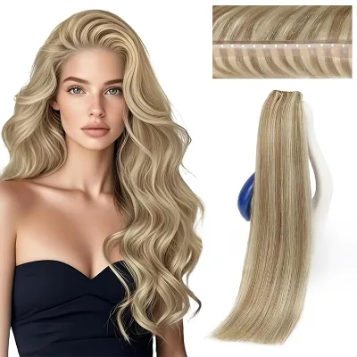 Butterfly Weft Hair Extensions Human Hair Invisible Flat PU with Hole Twin Tabs Hair Weft 12-24inch Microlink Application Daily