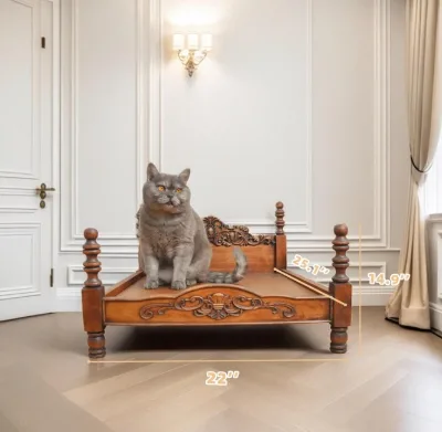 Comfortable Indoor Elevated Wooden Cat Bed with Removable Mattress Cover Durable Rectangle Shape for Cats and Puppies