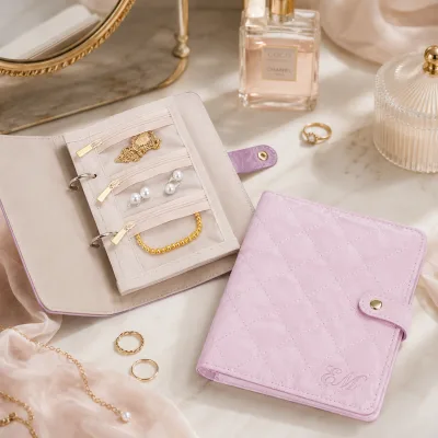 Portable Jewelry Organizer Pouch with Binder Style Pages for Daily Collection Ring Necklace and Earring Storage