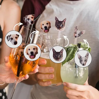 Print Pet Photo Acrylic Drink Stirrers Dog/Cat Face Cocktail Stir Sticks Name for Lover Gift Party