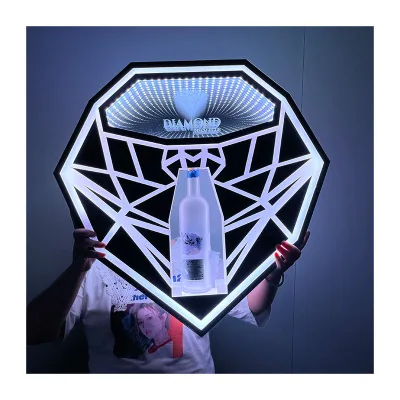 Hot Sale Customized Logo Acrylic LED Mirror Diamond Bottle Presenter with bar Nightclub