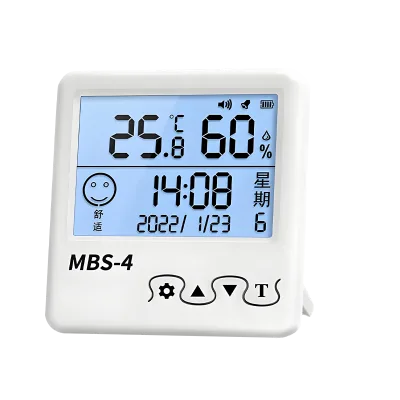 Wall-Mounted MBS Multi-Function Indoor Household Thermometer Baby Room Humidity Temperature Meter with Alarm Clock for Home Use